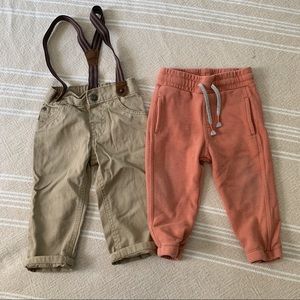 2 pairs of 12 month pants peach and khaki boys